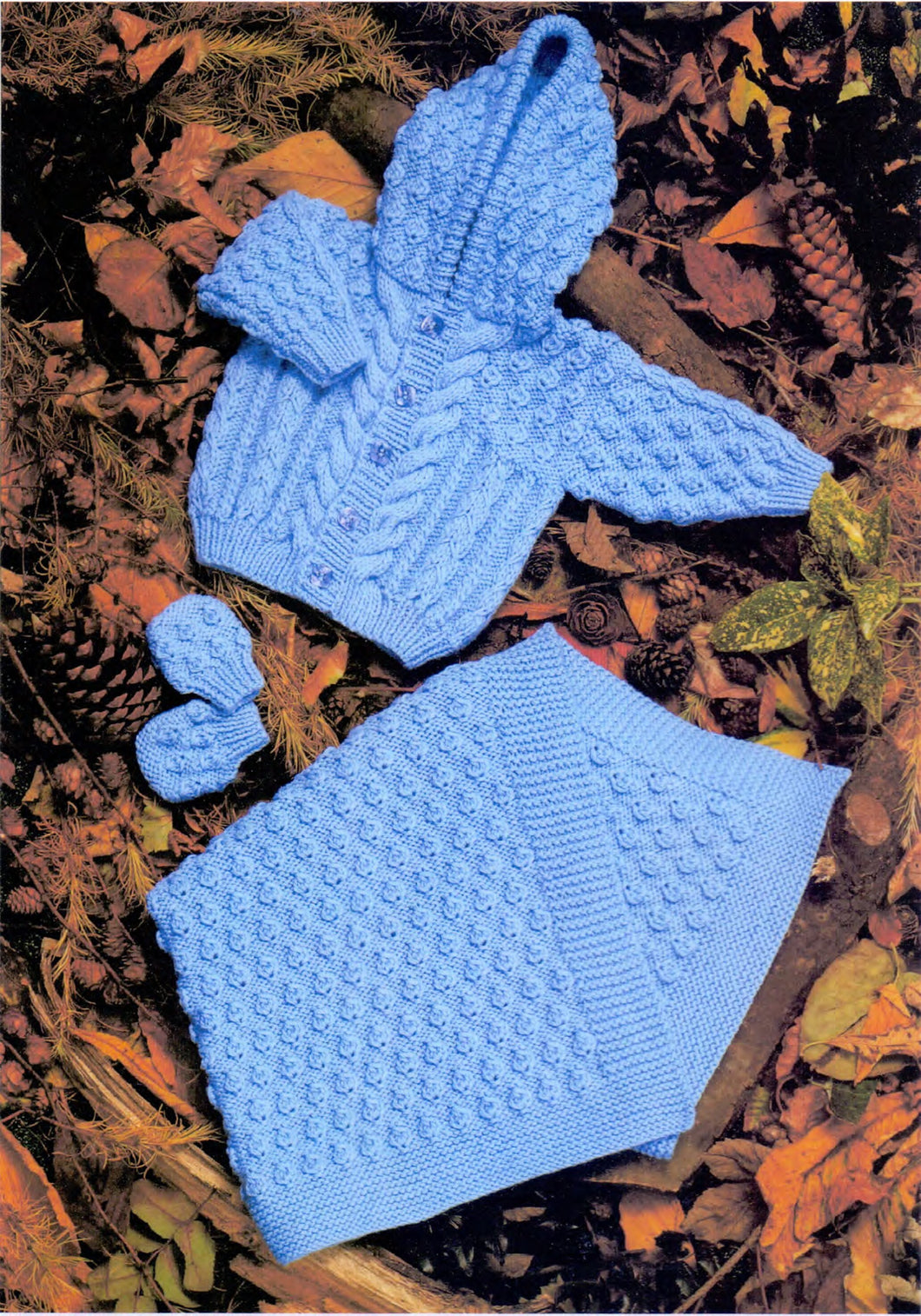 Baby  Cable Aran Hooded Jacket ~  Mitts & Blanket or Cot cover Knitting pattern  16-24
