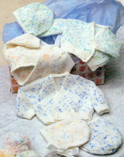 Baby  Very easy Moss Stitch- Seed Stitch cross over cardigans & Hats Knitting pattern  16-22