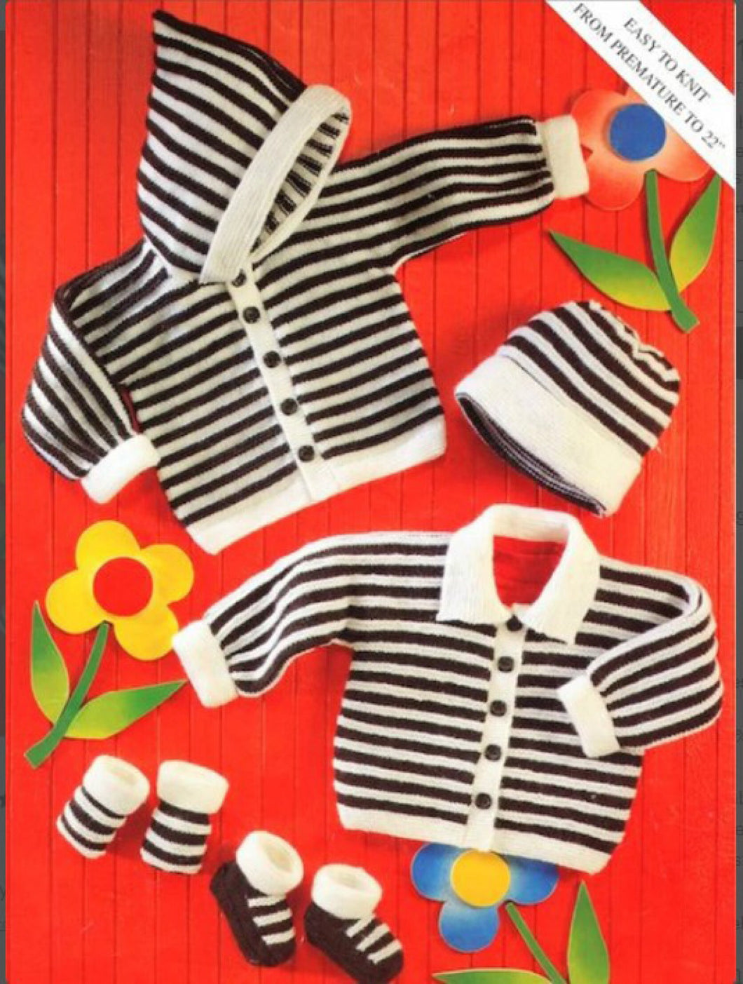 Baby Stripe Jacket Collar or Hood Hat Bootees Mittens Premature 12