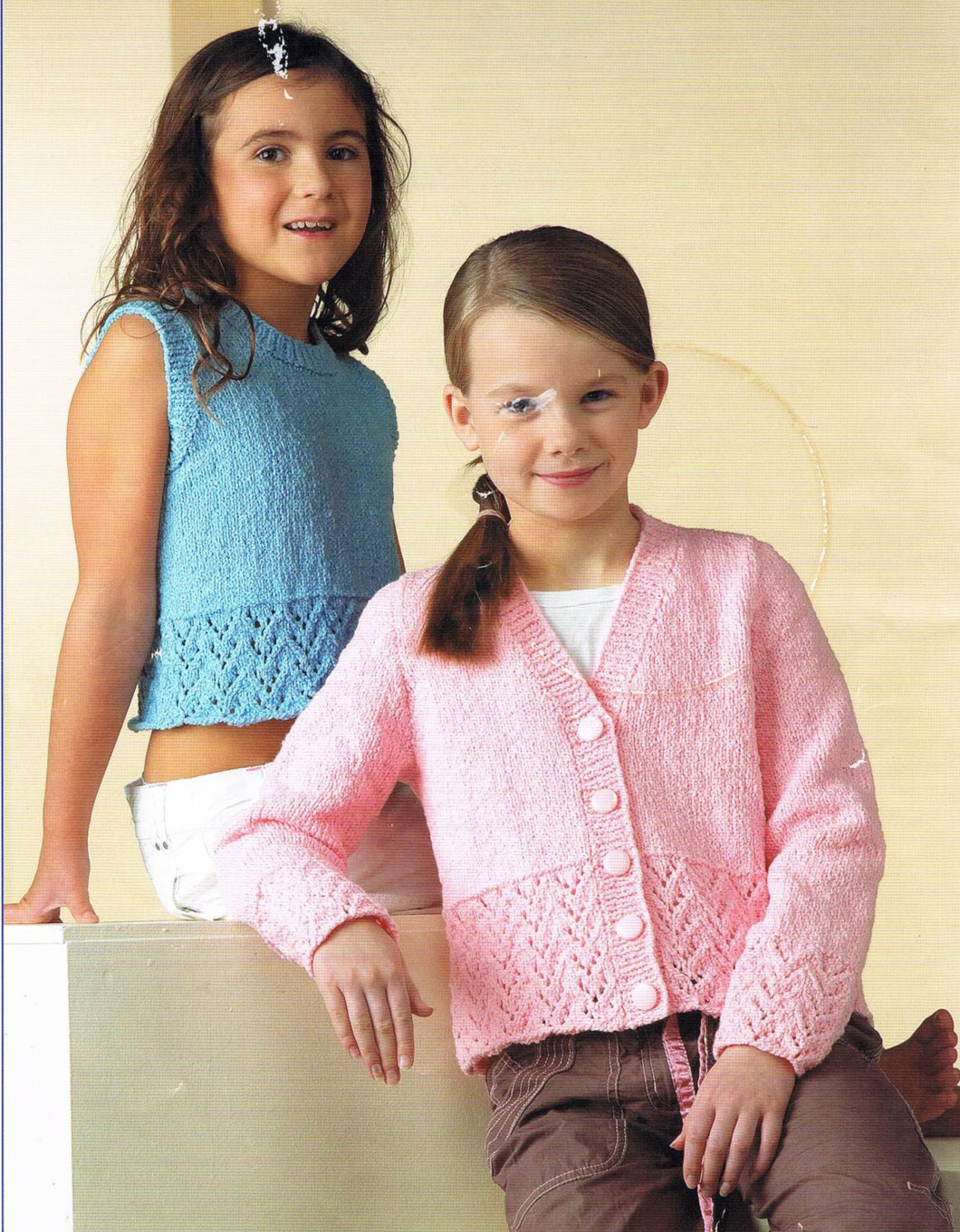 Girl's  V Neck Lace Border  Cardigan-& sleeveless top  - Knitting Pattern -DK/8 Ply Light worsted  Yarn  Download-20-30