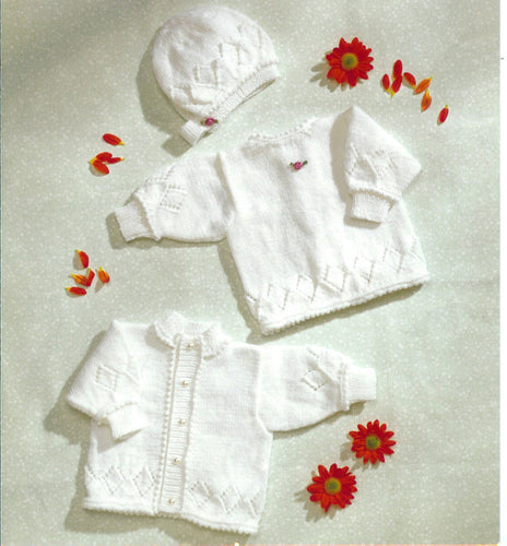 Baby Cardigan -Jumper & hat Diamond pattern Knitting Pattern- DK 8Ply Light Worsted yarn or 4ply Fingering 14 - 24