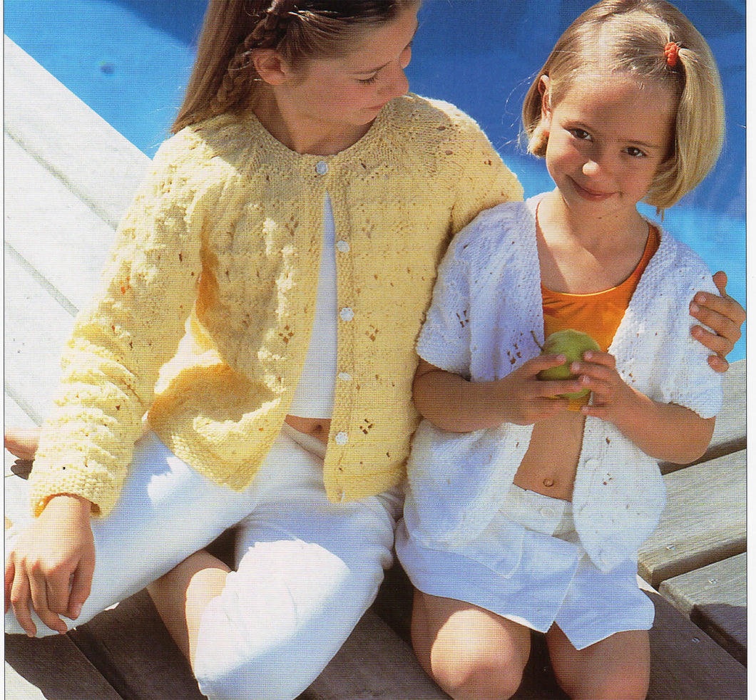 Girl's Round Neck Eyelet textured cardigans -Long-short sleeves DK- 8 PLY Light worsted Knitting Pattern -  Instant Download-22-32