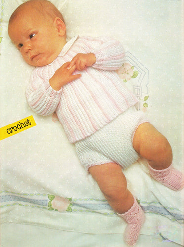 Baby Crochet Long Sleeved Overtop jumper Boots & Pants Birth- 6 months  4Ply Fingering  yarn Crochet Pattern PDF Instant Download
