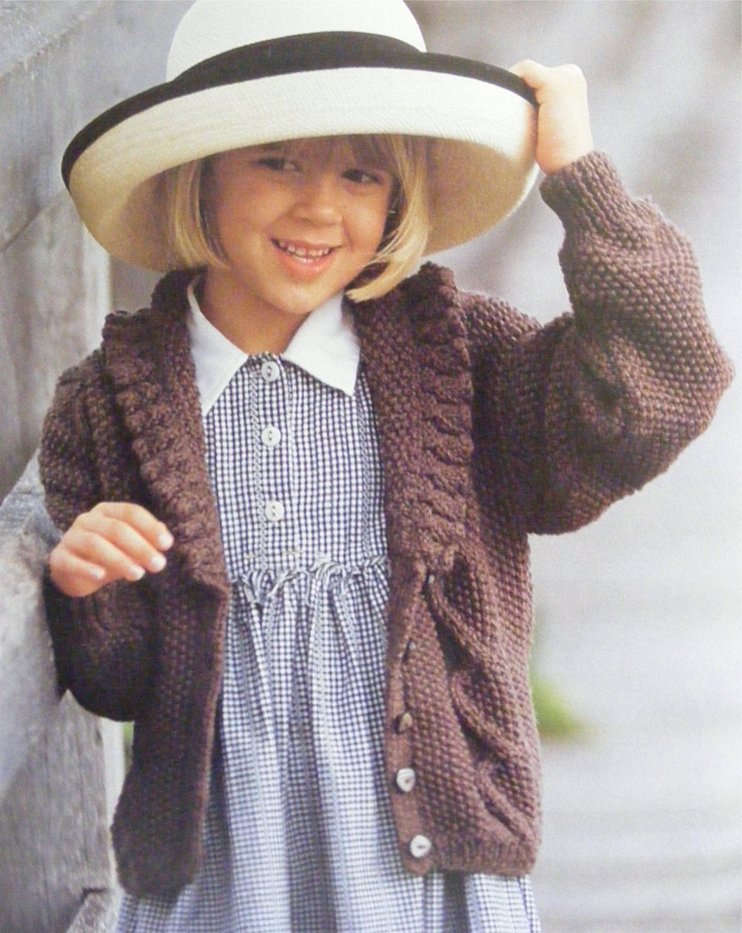 Girls Aran frilled collar cable jacket Moss stitch cable design, aran 10 ply wool- chest 24 -30 inches Knitting pattern PDF Download