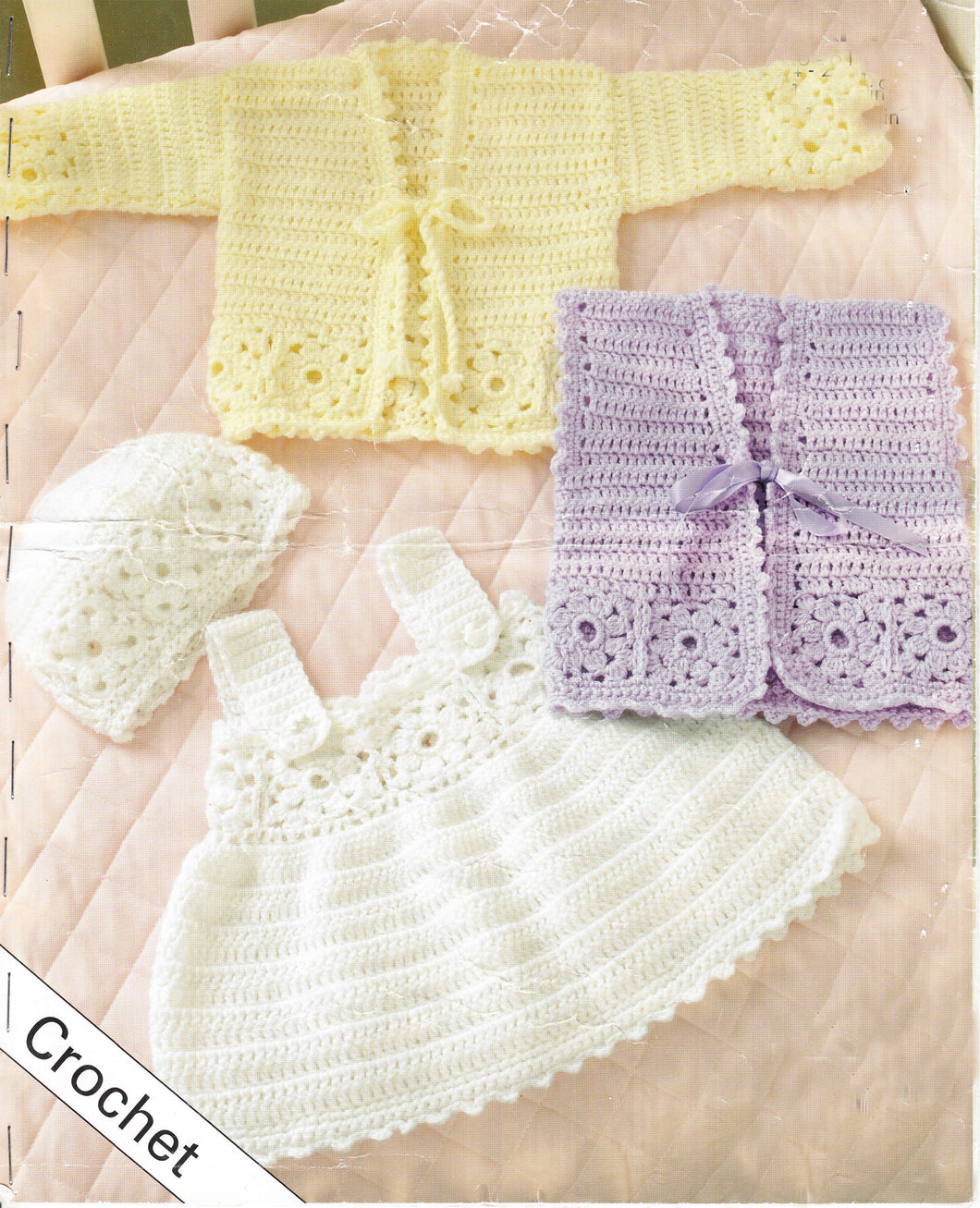 Baby Crochet - Dress  Cardigan Waistcoat  & Beanie Hat  8 Ply  DK Light worsted wool- Premie 14 - 24