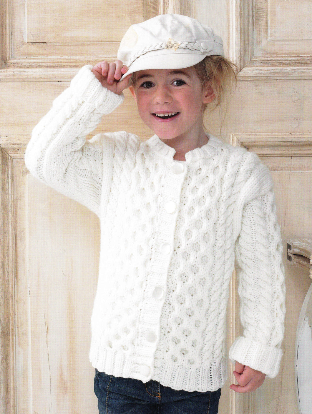 Girls chunky  Cable Cardigan- Jacket Turned up Cuffs  Drop sleeves 20 - 30 ins Chunky-Bulky wool- Download PDF Knitting Pattern-