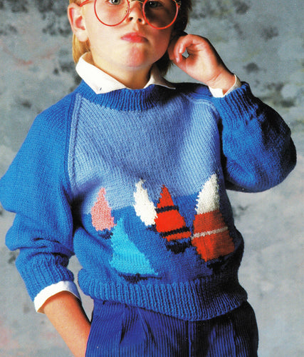Boys Boat Sweater Baby Children Knitting Pattern DK 8PLY light worsted Wool 22