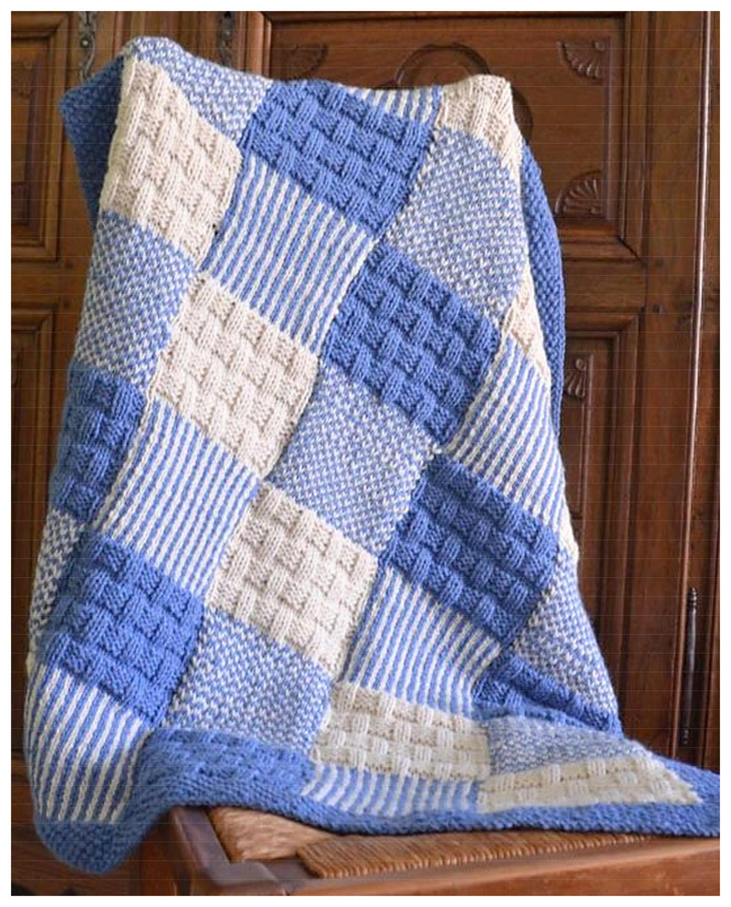 Chunky Wool Patchwork Blanket Afghan All in one Piece No Joining Size 47 x 46 ins ~ Chunky 12 Ply Knitting Pattern PDF Instant Download
