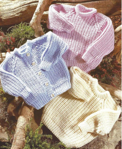 Baby Toddler Easy Ribbed Cardigan & Sweaters Crew Neck roll Neck, Chunky Bulky wool Knitting Pattern Download PDF 22