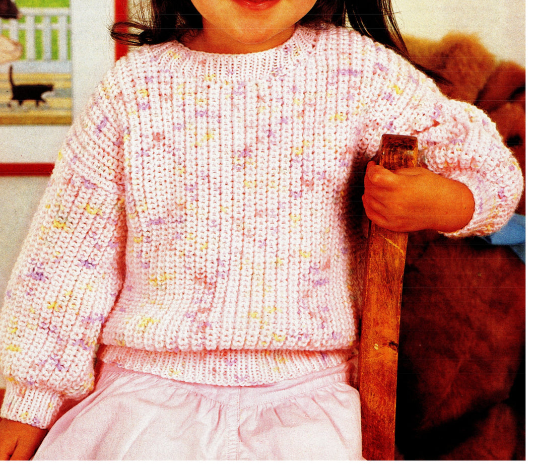 Girl's Fishermans Rib Jumper Sweater round neck DK  8Ply Light worsted wool  size 18 - 24