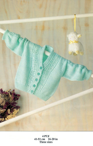 Baby Girls Cardigan V Neck  Lacy Eyelet Panel Picot edges borders 16