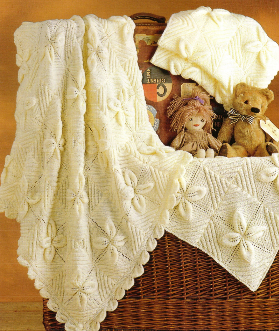 Baby Flower Pram Cover Cot  Blanket-Afghan  & Shawl in DK- 8Ply -Light worsted wool 3 sizes styles  PDF Knitting Pattern Instant Download
