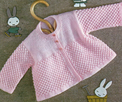 Baby Girl  easy knit cardigan Bramble stitch jacket in 3 ply or 4 ply wool Fingering size 17