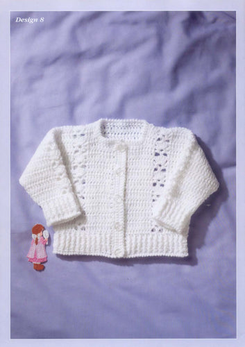 Baby Boy Girl Long sleeved Crochet Cardigan pattern in DK 8 ply Light worsted wool 16 ~ 24
