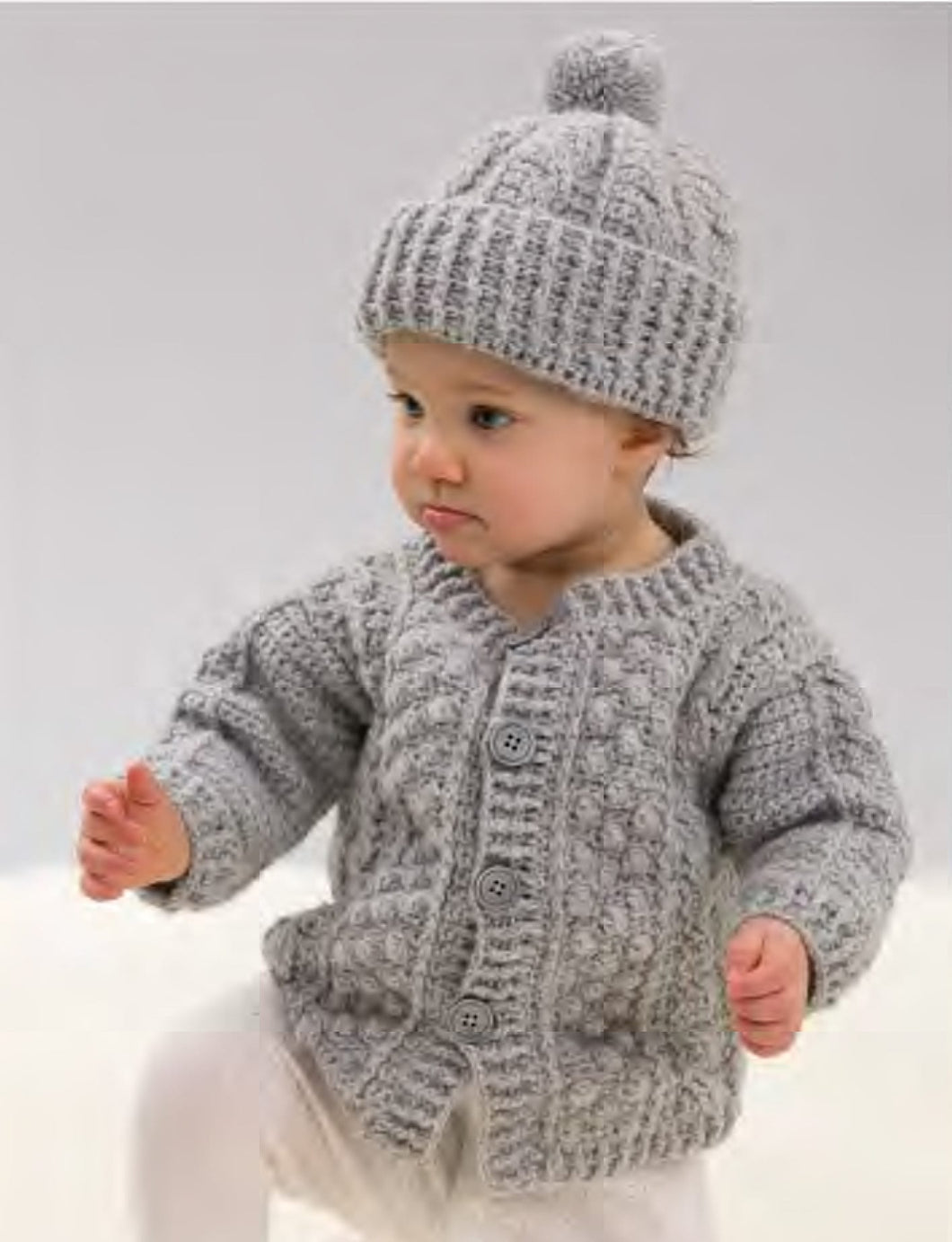 Baby Long sleeved Crochet Cardigan pattern and Hat in DK 8 ply Light worsted woo 24~ 27