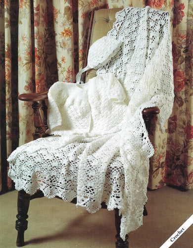 Baby Matinee Jacket Bonnet & Crochet Shawl  4ply Fingering wool  Premature size 12 ~ 20