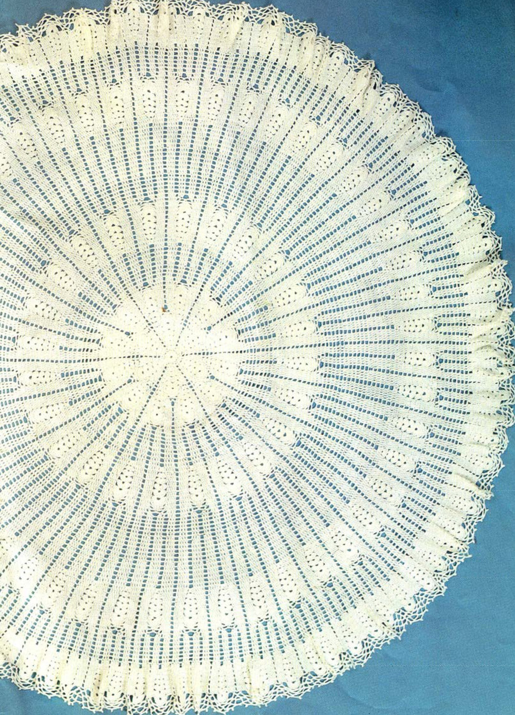 Circular Crochet baby shawl, vintage design, 3 ply wool 142 cm diameter (56