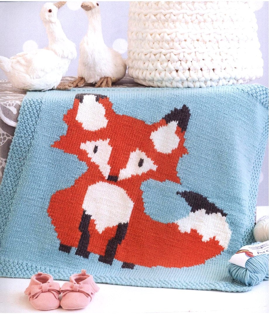 Mr Foxy Baby Afghan- Blanket cot cover  in Aran 10 Ply yarn- Knitting pattern Download PDF 25