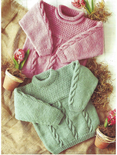 Boys Cable round neck roll neck jumpers sweaters  Aran 10Ply  worsted wool size 20