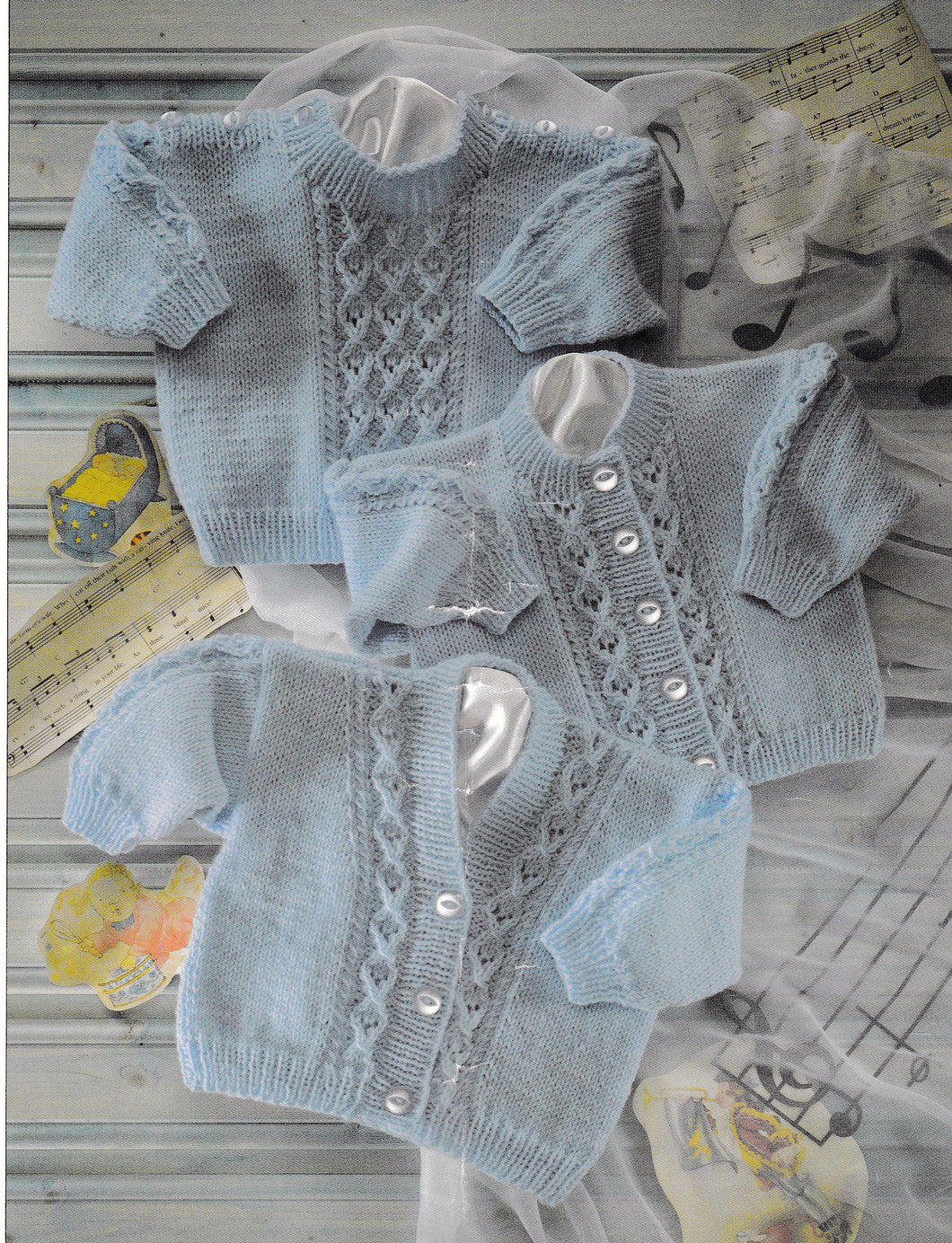 Baby Boy-Girl Cable Panel Cardigans and Sweater Knitting Pattern Newborn 16-22