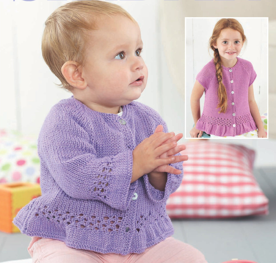 Girl's Cardigan frilled hem & sleeves eyelet border long short raglan sleeves 16