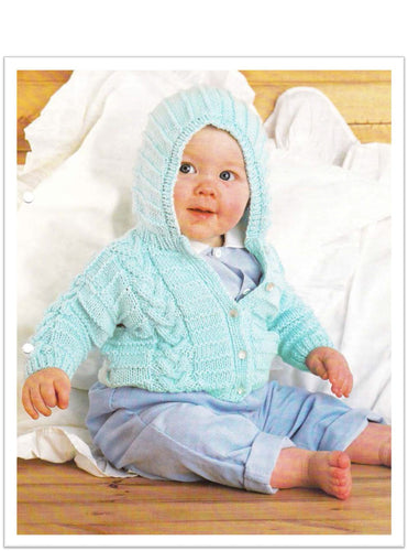 Baby Hooded Jacket Boy-Girl- button front- cable design  Knitting Pattern - DK - 8 Ply Light worsted  Instant Download-18 - 24