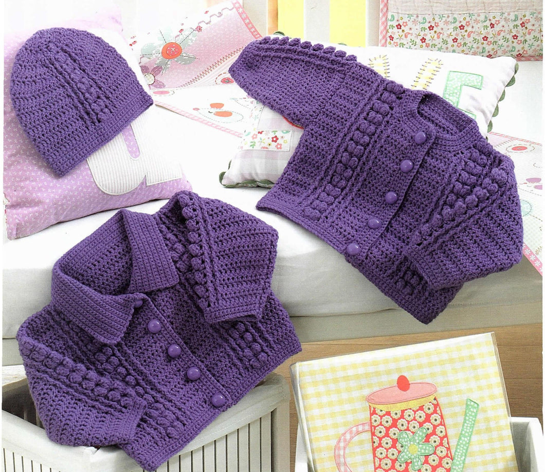 Girl's Baby Toddler Crochet Long Sleeved Cardigans & hat  12 - 22