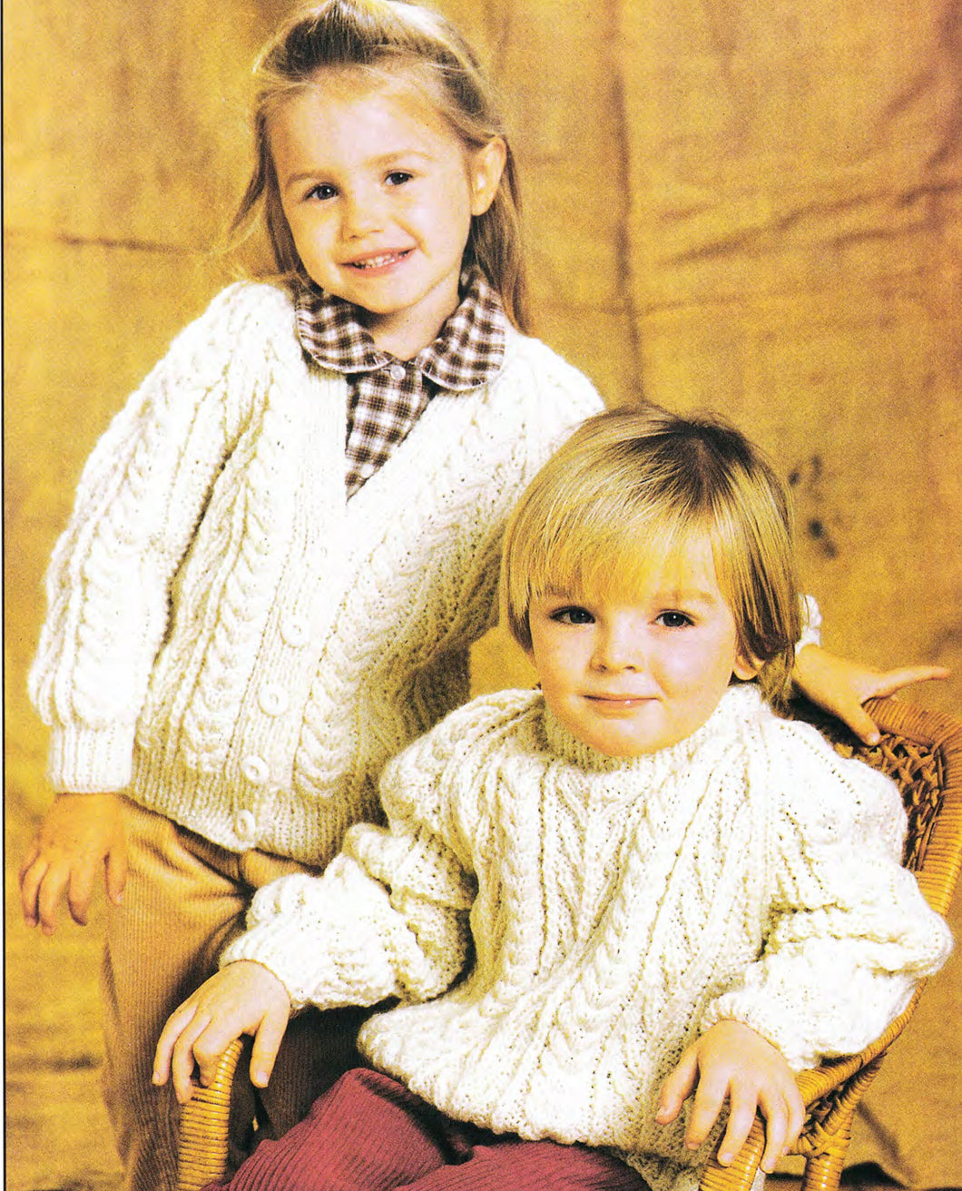 Traditional Aran Cardigan & Crew  neck Jumper -Boy Girl in 10ply  Worsted aran wool-  Knitting pattern chest 20- 30 