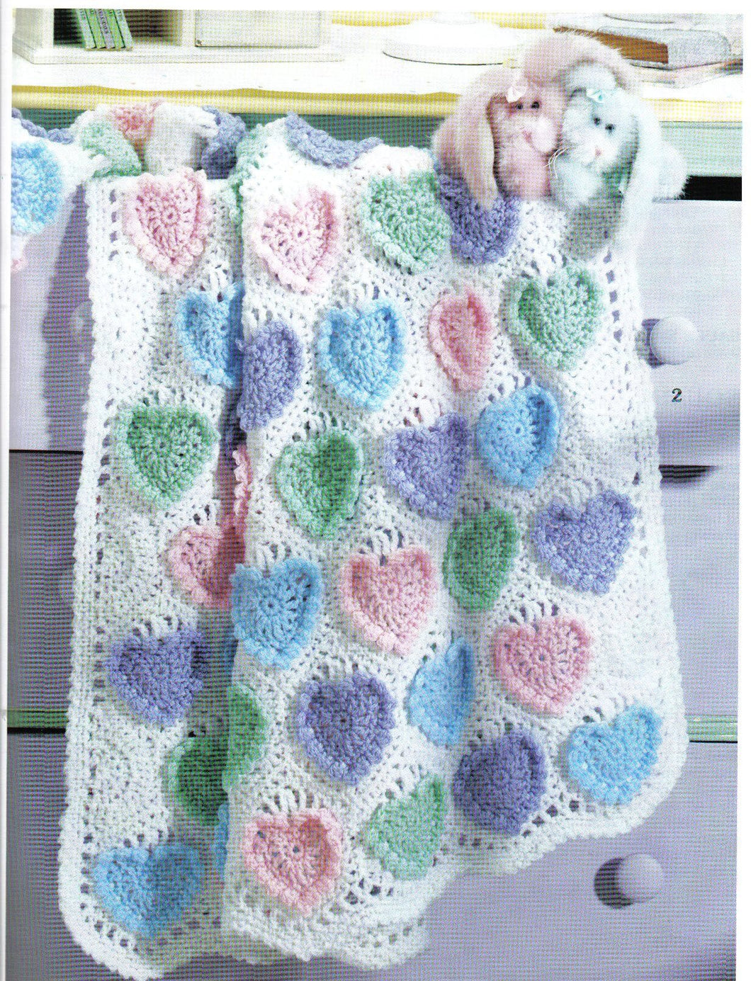 Bobble Heart Squares Crochet Blanket Afghan- Sport weight wool- size 94 x 114 cm- Crochet Pattern Download PDF