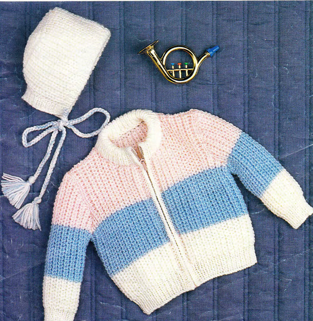 Child's Easy Ribbed Jacket Boy-Girl- Zipped & Hat  Knitting Pattern -  DK 8ply Light worsted wool Knitting Pattern Download