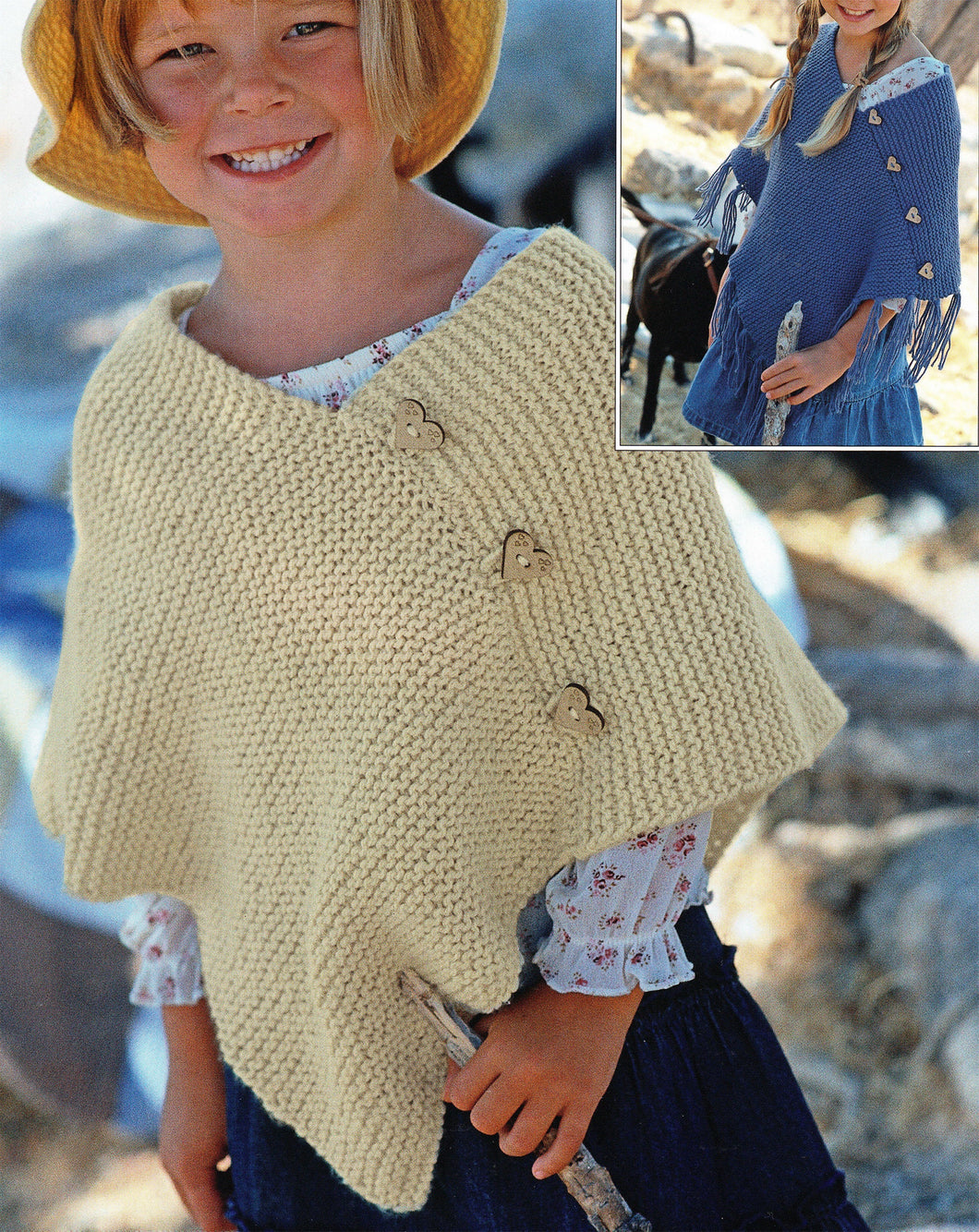 Girl's Easy Plain or Fringed Poncho- Garter Stitch Knitted in Aran- 10ply wool-  6 months 7 Years. Knitting Pattern Download PDF