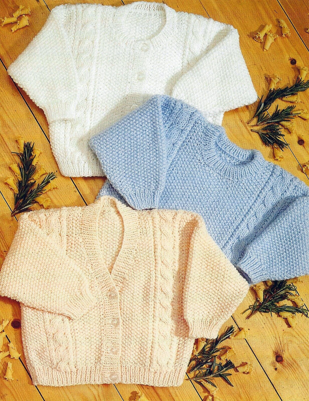 Baby Easy cable Cardigans- V neck round neck plus Jumper- DK ( 8 ply ) Light worsted Premature 12 - 24