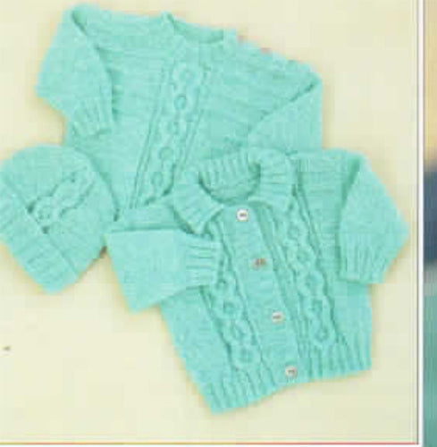 Baby Toddler Cable Jacket Collar or Hood & Hat Textured Boys Girls DK 16-26