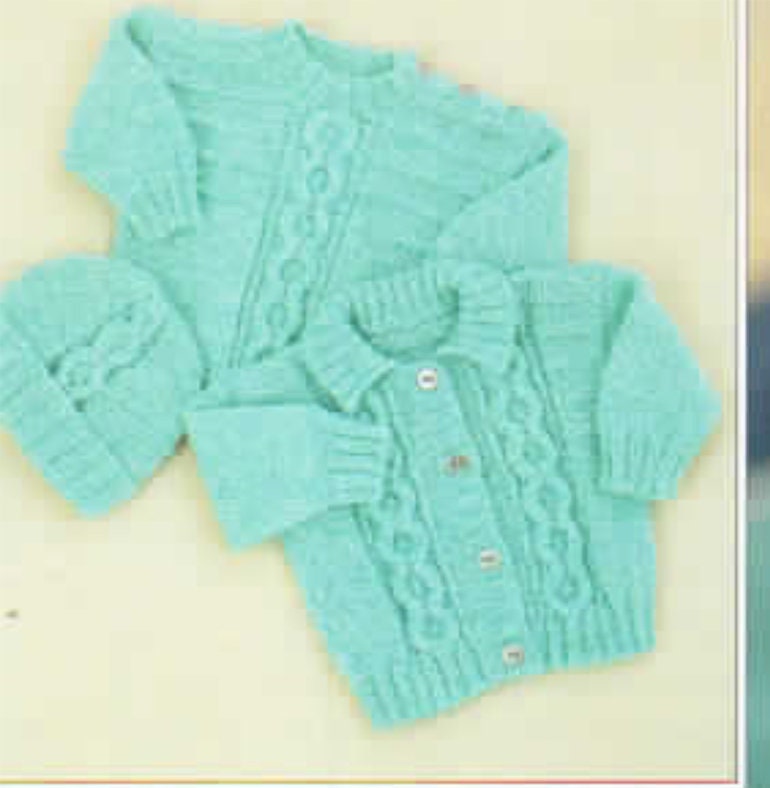Baby Toddler Cable Jacket Collar or Hood & Hat Textured Boys Girls DK 16-26