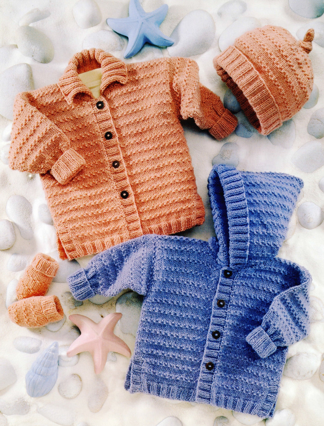 Baby Toddler Hooded Textured Jacket Cardigan with collar Hat Mitts Boys Girls DK 16-22