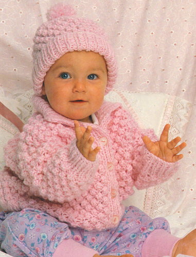 Childs Bobble Jacket & Hat in Chunky Bulky wool Knits up quickly  Fits 18