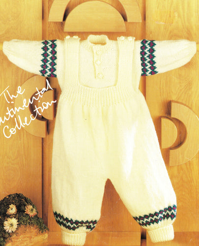 Baby Toddler Dungarees with fair isle jumper Front fastening 8 Ply Light worsted wool Knitting Pattern Download PDF 16 - 22 chest DK