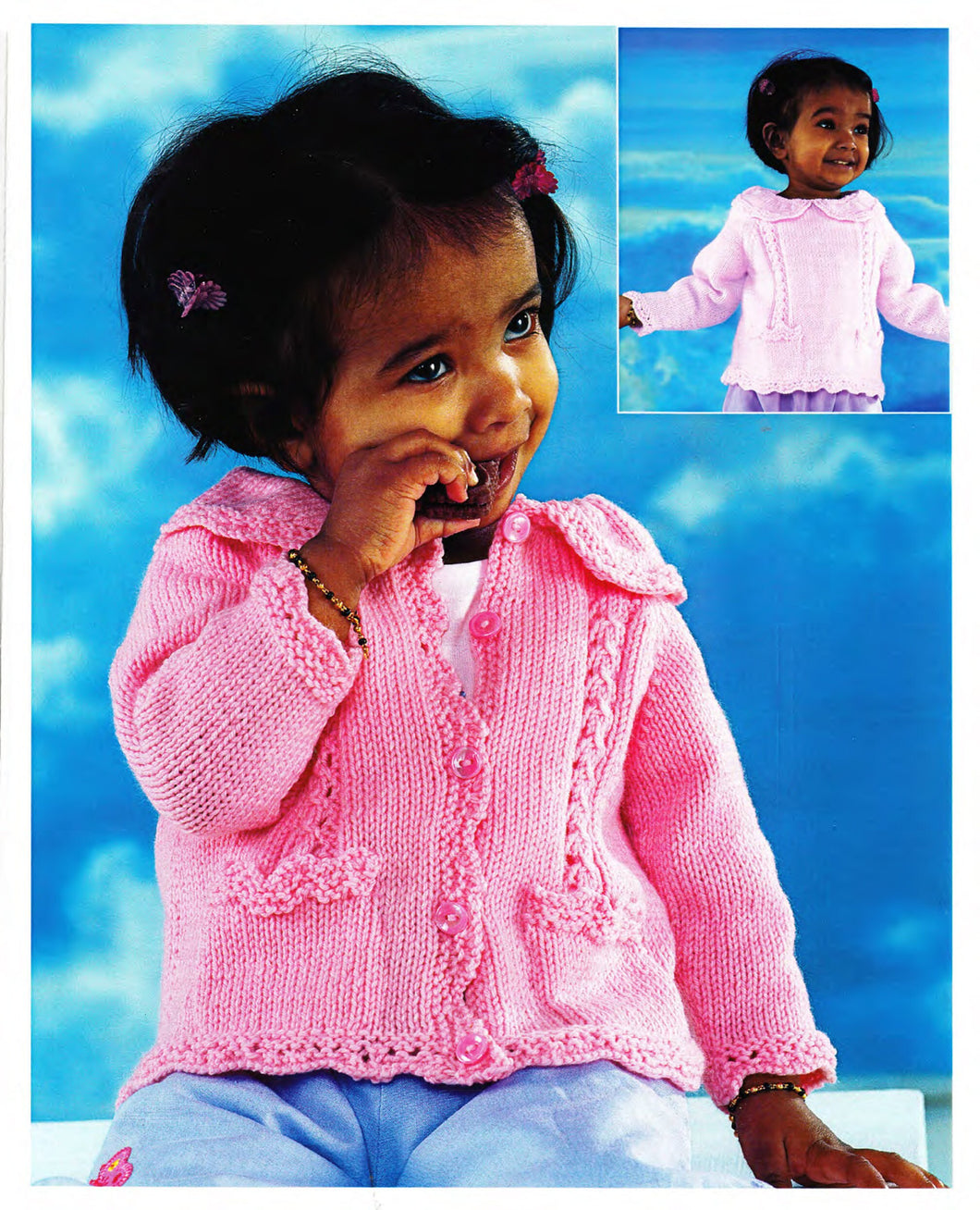 Girls Cardigan Scalloped Hems Round Neck Collar mock pockets 16