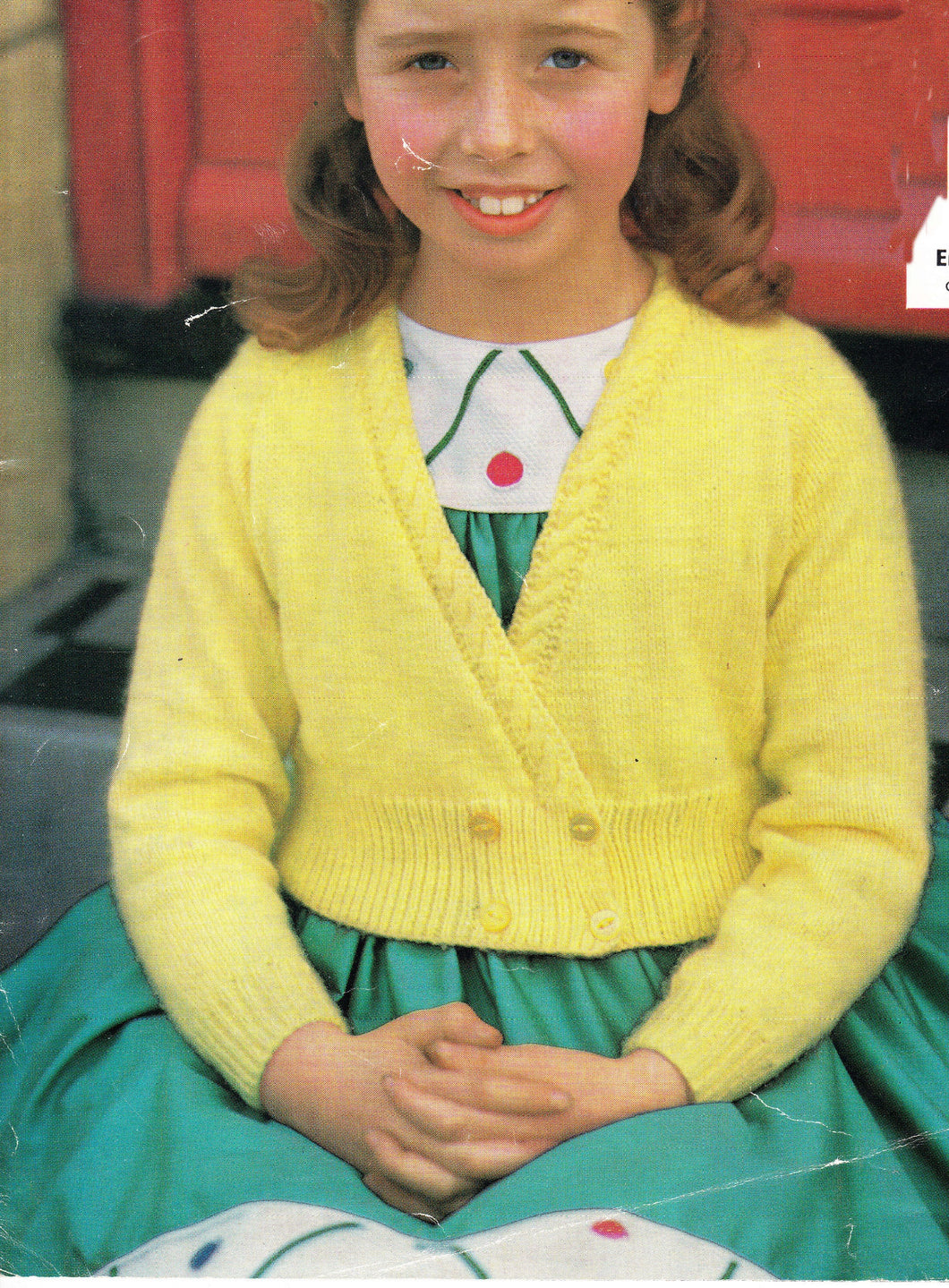 Girls cross over Cardigan,4 Button Cable Border  26-32