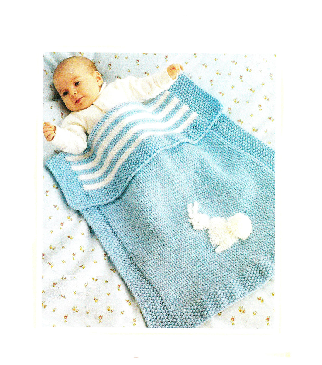 Very Easy Moss Stitch- seed stitch crib pram Blanket ~ optional rabbit  DK / 8 ply/ Light worsted Knitting Pattern PDF Instant download