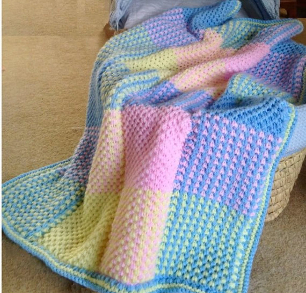 Baby Blanket Cot Pram cover crib - Contrast Squares   DK / 8 ply/ Light worsted Knitting Pattern PDF Instant download