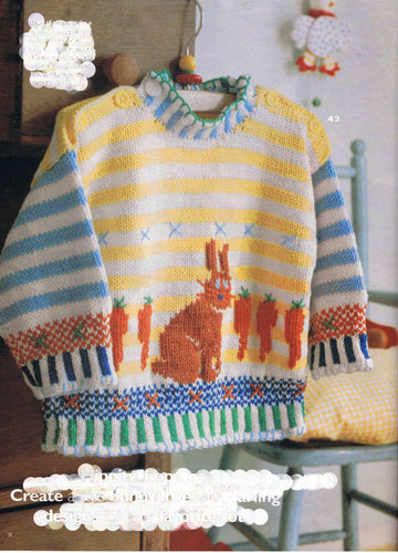 Bunny Rabbit Sweater Baby Children Knitting Pattern DK 8 Ply Light Worsted  Wool  3 to 18 months  Knitting Pattern PDF Instant download