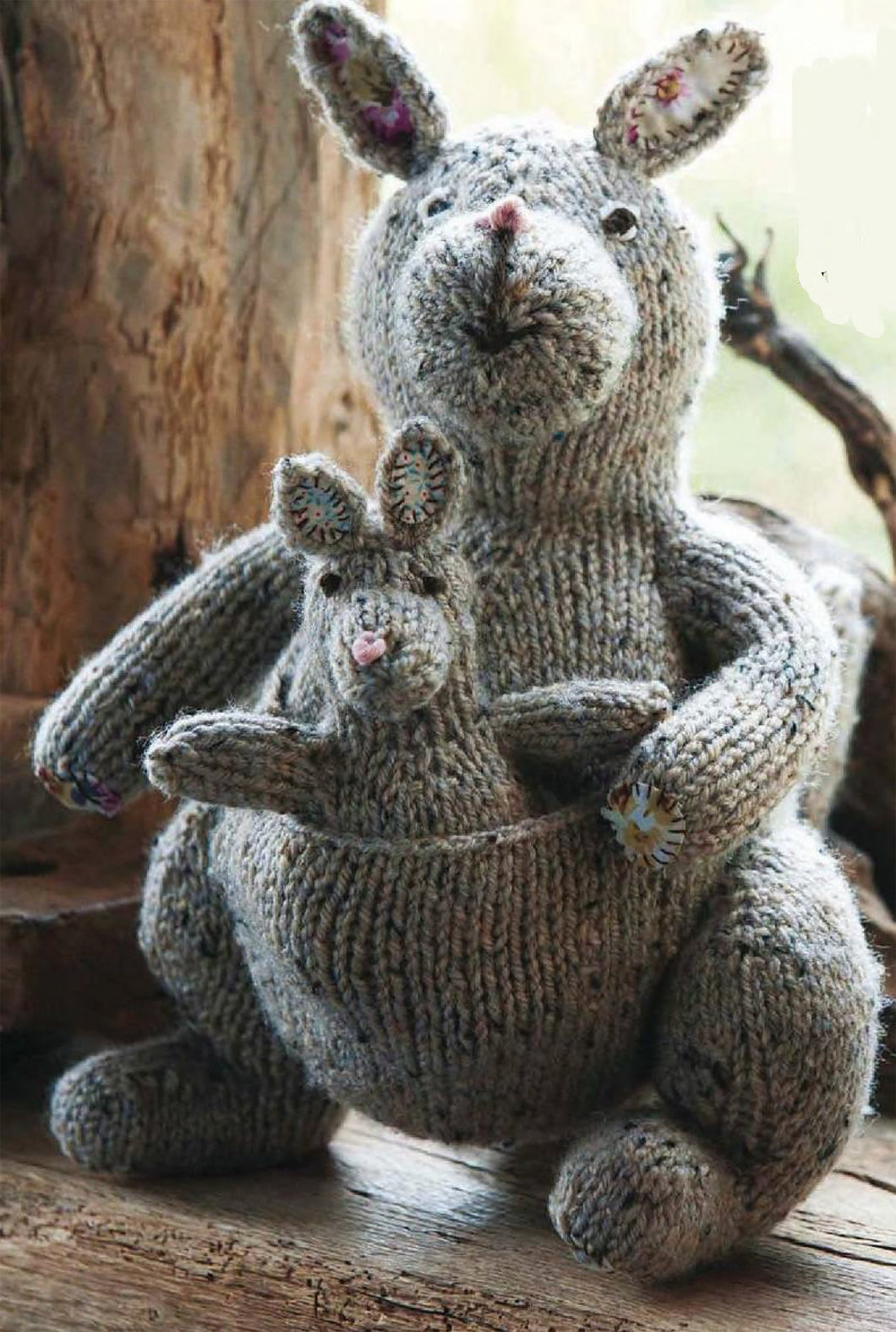 Kangaroo and Joey Toy to Knit Aran 10 ply worsted wool measures 6