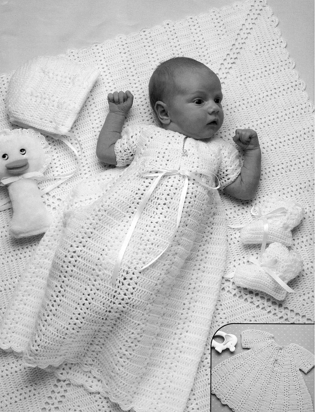 Crochet Pattern- Baby Layette- with Shawl Dress  jacket hat  bootees 8ply DK Light worsted Download PDF Birth- 6 months-  Pattern In English