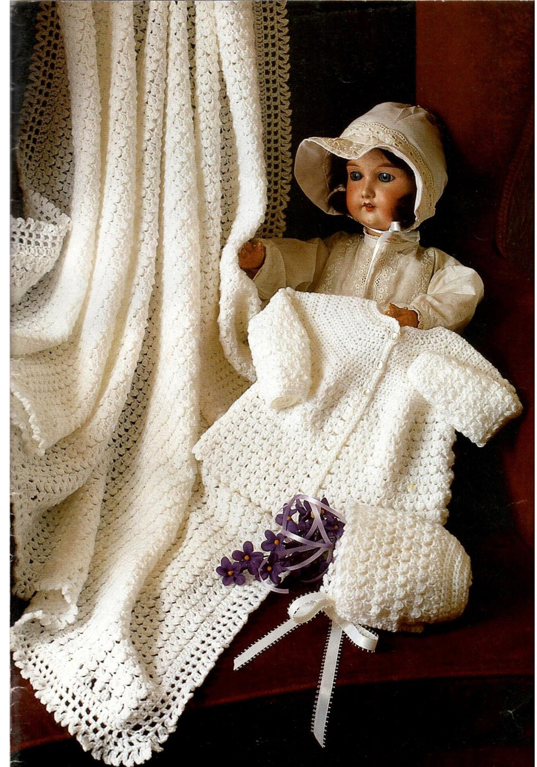Crochet Pattern Baby Layette Matinee Jacket Shawl Bonnet 4ply Fingering wool Chest 16