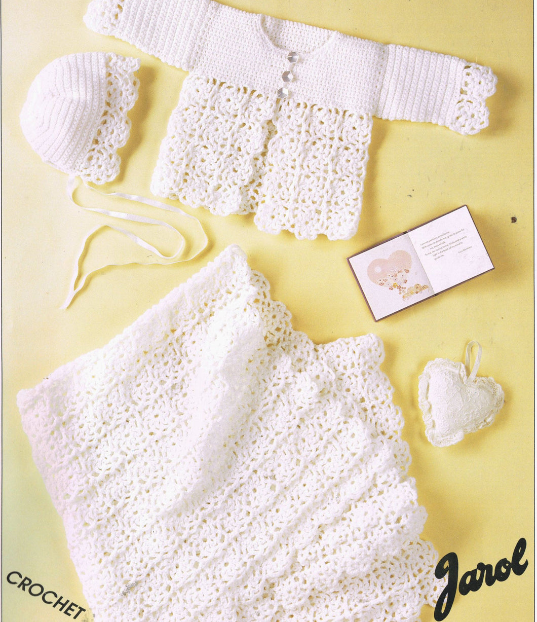 Baby Girl Crochet Shawl Jacket Bonnet in DK 8 Ply Light worsted wool sizes 14-20 inches Crochet Pattern Download PDF