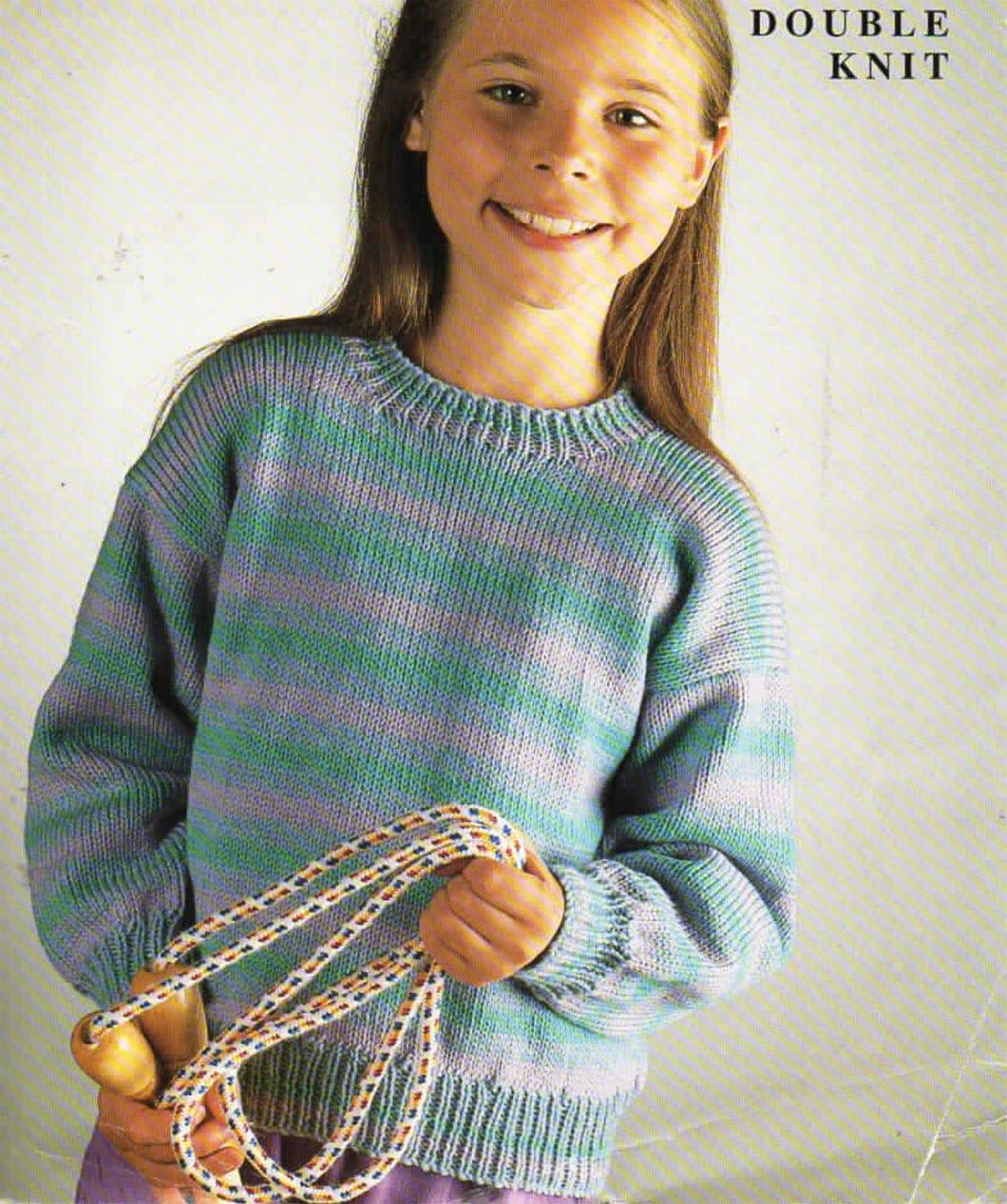 Childs stripped Sweater Knitting pattern in DK 8Ply  Round neck Jumper size 24