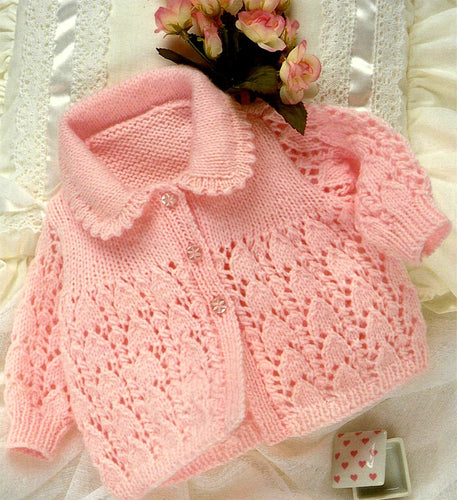Baby Girl's  Lacy Cardigan with Picot Collar 17