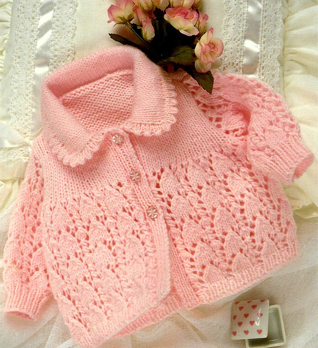 Baby Girl's  Lacy Cardigan with Picot Collar 17