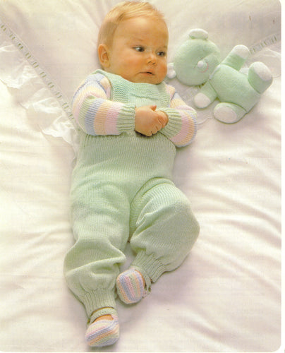 Baby 4ply Dungarees & Easy knit stripe Jumper size 18